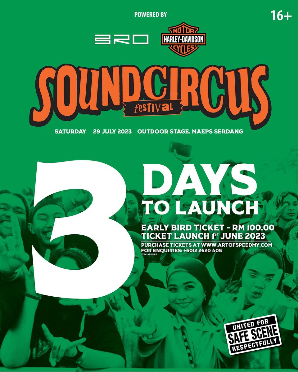 🎪 Soundcircus Festival 🎪

🗒️ 29 July 2023 (Saturday)
📌 Outdoor Stage, MAEPS Serdang

🚨 10 bands
🚨 1 hour each slot
🚨 International act

Ticket sale on 1st June 2023 at:
🔗 artofspeedmy.com

More info: @ArtOfSpeedMY
#artofspeed #scf2023