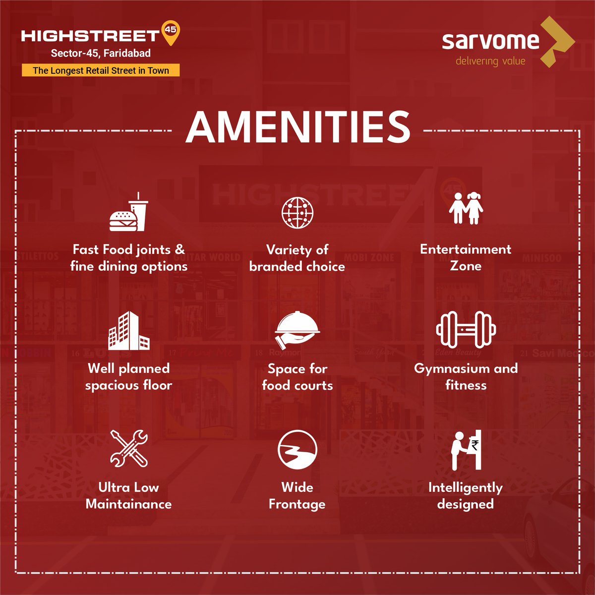 SarvomeD's tweet photo. Book your 𝐏𝐫𝐞𝐦𝐢𝐮𝐦 𝐑𝐞𝐭𝐚𝐢𝐥 𝐒𝐩𝐚𝐜𝐞 with easy payment plan. Pay only 10% and own your shop @ #Highstreet45 by #Sarvome 

#shreehomes #Highstreet45 #realestate #faridabad #Faridabadcity #property #Bestlocation #PossessionSoon #commercialproject #RetailShops https://t.co/Y6SBn3DZBT