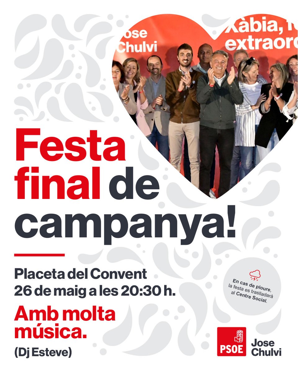 Xàbia, hui @jfchulvi i l'equip vos esperem a la festa de final de campanya per a cridar tots junts ben fort: Xàbia, fem-ho extraordinari. ❤

📅26 maig
🕣20:30 h
📍Placeta del Convent