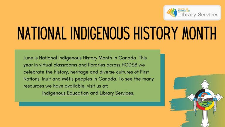 June is National Indigenous History Month and across <a href="/HCDSB/">Halton Catholic DSB</a> we celebrate the history, heritage and diverse cultures of First Nations, Inuit and Métis peoples in Canada. To find Indigenous History resources, visit your school library and check out our topic guide. <a href="/IndigenousHCDSB/">HCDSB-Indigenous</a>
