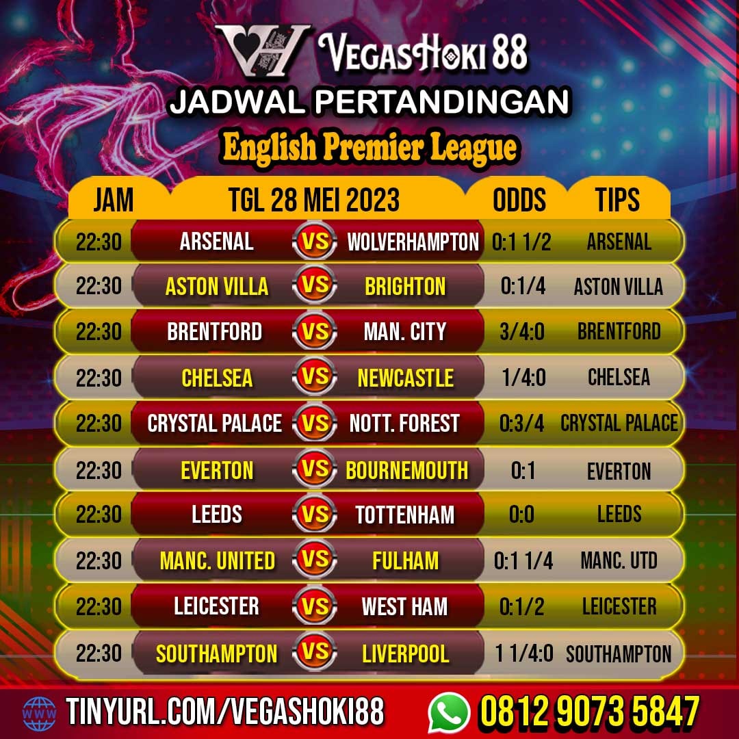 Liga Inggris | Mix Parlay  | vegashoki88 Asia 
jadwal pertandingan sepak bola tanggal 27 Mei 2023
menjelaang ganti musim😍

Area Bermain : VEGASHOKI88
PENCARIAN GOOGLE: VEGASHOKI88

#vegashoki88 #tipsbola #liga #champions #tipsakurat #prediksibola #mixparlay