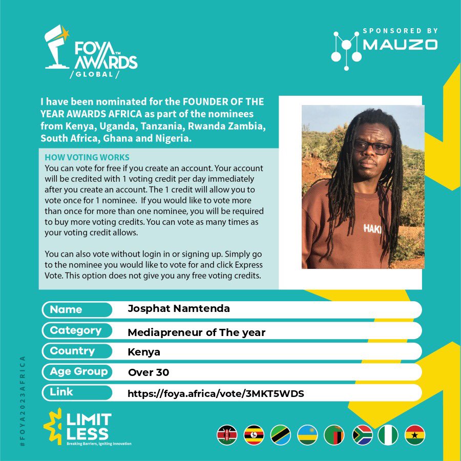 Congrats to our very own <a href="/Jos_Key/">Josphat Keya</a> on his well-deserved nomination for Mediapreneur of The Year (Over 30) at the prestigious #FOYAAwards! 🌟 

Vote foya.africa/vote/3MKT5WDS

We're proud to have such a visionary leader &amp; passionate media professional driving <a href="/WGoodmedia/">What's Good Media</a> forward.