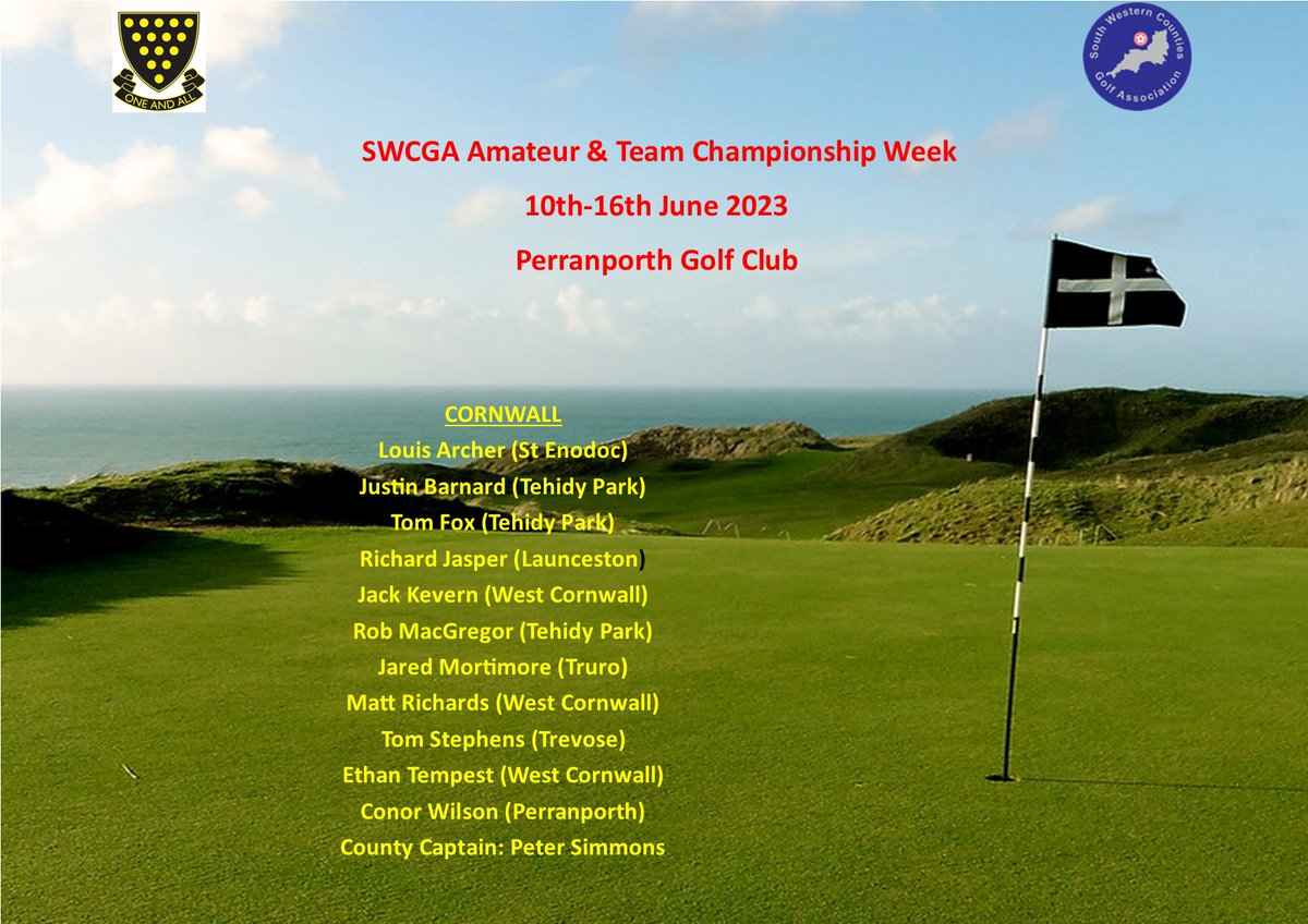 CGU County Captain @Simmo_Golf has announced his team for @swcgolf SWCGA Championship @PerranporthGolf 10-16th June @swsportsnews #SWGolf #CornwallGolf #newfaces #GoOneandAll