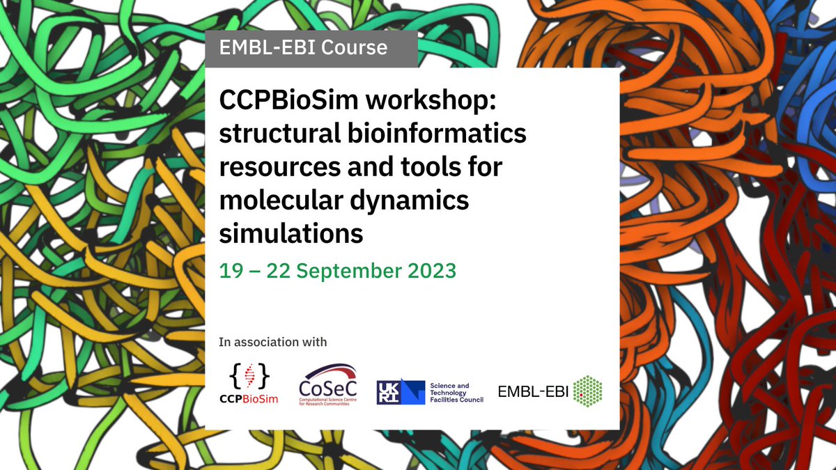 EBItraining's tweet image. This joint workshop is suitable for scientists performing or using #biomolecular modelling, #moleculardynamics and/or simulation in their work.

Applications close this Sunday 4 June: ebi.ac.uk/training/event…

Run in association with @ccpbiosim, ​@CoSeC_community, &amp;amp; @STFC_Matters