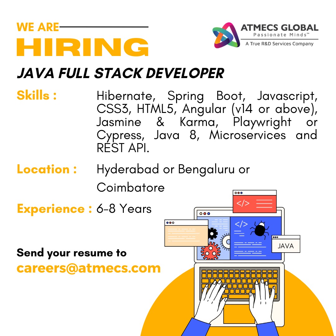 We are hiring!
#javadeveloper #javadeveloperjobs #javascript #BengaluruJobs #bangalorejobs #hyderabadjobs #coimbatorejobs