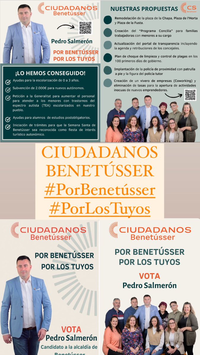 🧡VOTA CIUDADANOS BENETÚSSER
VOTA PEDRO SALMERÓN 🧡
Ciudadanos es el partido de las familias , de los jovenes y el partido que apuesta por un Benetússer , por sus vecinos y por su potencial .  VOTA CIUDADANOS , VOTA PEDRO SALMERÓN
 #PorBenetusser