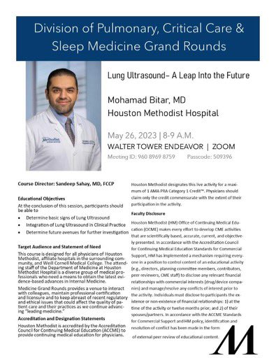 Houston Methodist PCCM Fellowship (@hmhpccm) on Twitter photo Don’t miss Grand Rounds this morning! Our incredible senior fellow <a href="/MoeBitar/">Mohamad Bitar</a> will discuss the benefits of Lung Ultrasound and the future of medicine! 🔥 Don’t miss Grand Rounds this morning! Our incredible senior fellow <a href="/MoeBitar/">Mohamad Bitar</a> will discuss the benefits of Lung Ultrasound and the future of medicine! 🔥