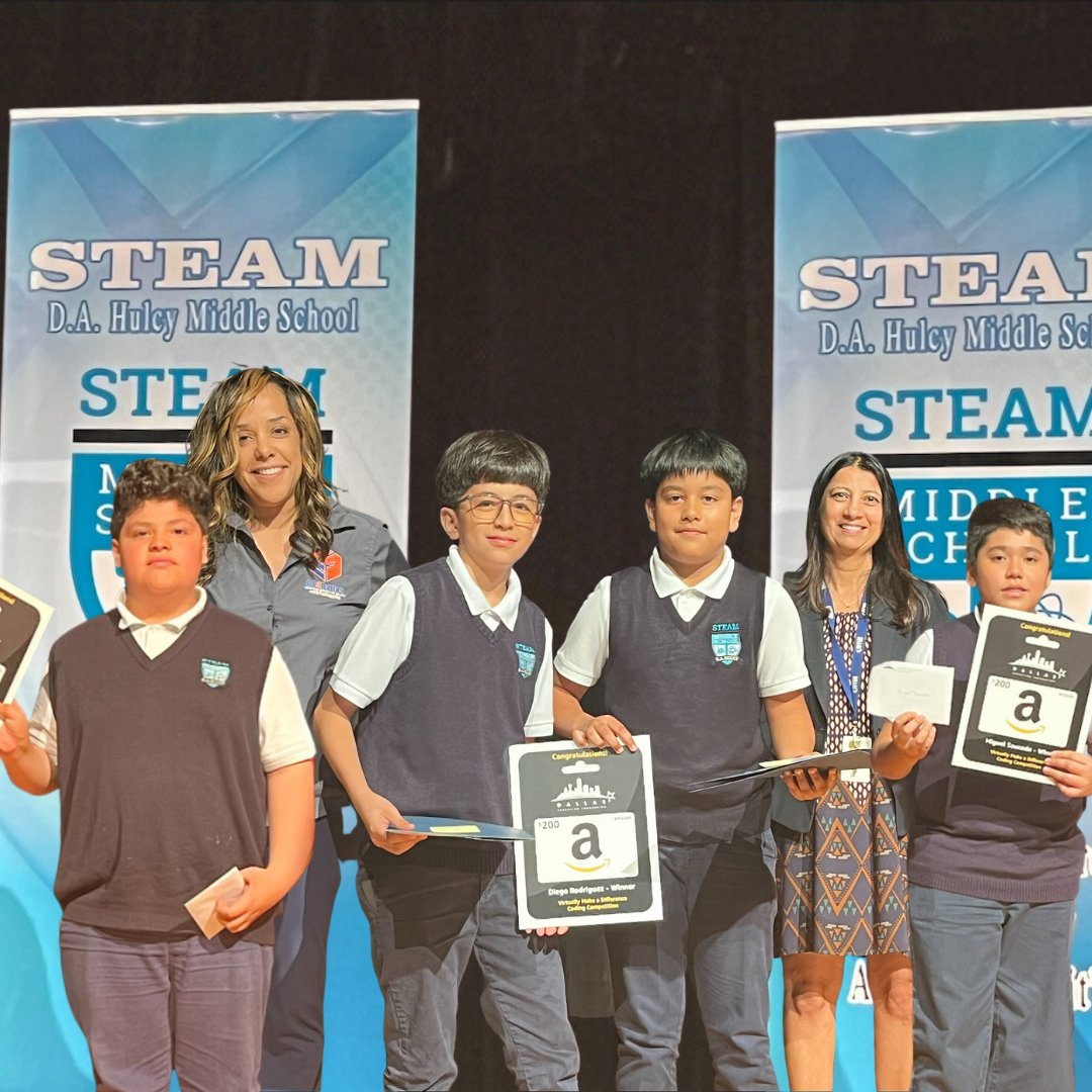 Dallas Education Foundation (@dallasedfound) on Twitter photo Congrats to Cesar Perez, Miguel Saucedo, Jose Peralta, and Diego Rodriguez of D.A. Hulcy STEAM Middle School for winning the <a href="/dallasschools/">Dallas ISD</a> Computer Science Dept's โVirtually Make a Difference Coding Competition." Together we accelerate student success dallasedfound.org/donate Congrats to Cesar Perez, Miguel Saucedo, Jose Peralta, and Diego Rodriguez of D.A. Hulcy STEAM Middle School for winning the <a href="/dallasschools/">Dallas ISD</a> Computer Science Dept's โVirtually Make a Difference Coding Competition." Together we accelerate student success dallasedfound.org/donate