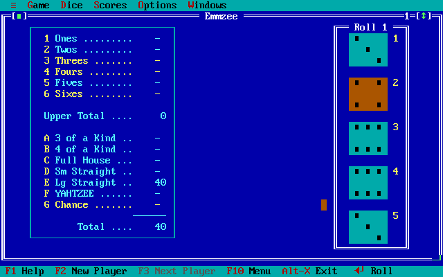 Random game of the day:
YahWho (Traditional (Board Games): Keith Greer, 1993)

Download/play: dosgames.com/game/yahwho/

#dosgaming #retrogaming #traditional #dice #yahtzee #sourcecode #textmode #ascii