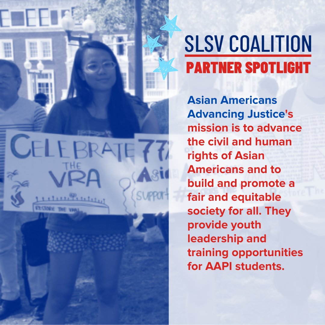 ✨ PARTNER SPOTLIGHT✨

@AAAJ_AAJC's mission is to advance the civil and human rights of Asian Americans and to build and promote a fair and equitable society for all. They provide youth leadership and training opportunities for AAPI students. #StudentVote