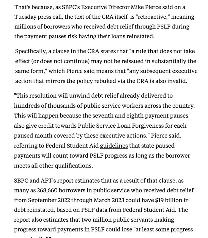 BorrowerJustice's tweet photo. The Republican CRA scheme to overturn @POTUS's student debt relief will mean millions of borrowers who received relief through Public Service Loan Forgiveness during the payment pauses risk having their loans reinstated.

https://t.co/3d3NJc2vtb https://t.co/Flah9kH5g2
