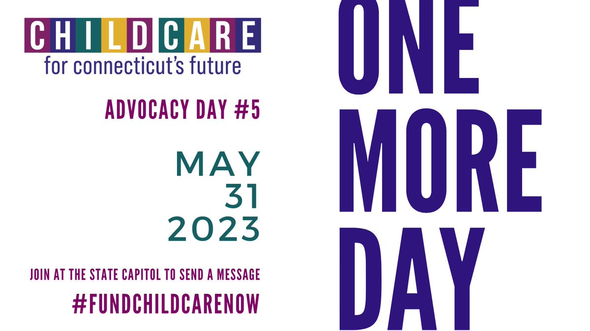 Let’s work to secure access to early childcare and education. Let’s embolden our communities, families, and economy. Please send a message to our legislators that CT needs to #FundChildCareNow! Join us on May 31 at the Connecticut State Capitol Building.
childcareforct.org/actions