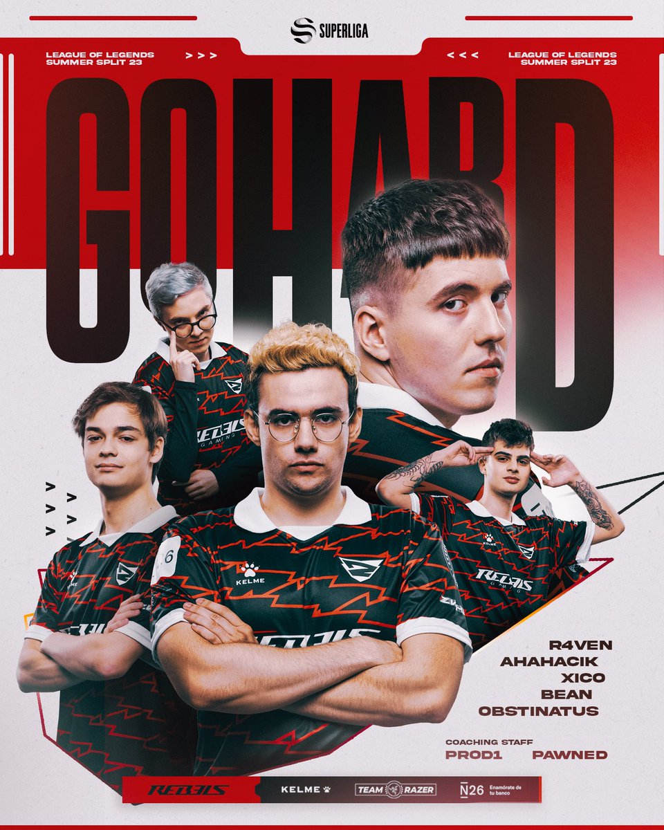 RebelsGaming's tweet photo. 𝗦𝗽𝗿𝗶𝗻𝗴 𝘀𝗽𝗹𝗶𝘁 𝘄𝗮𝘀 𝗷𝘂𝘀𝘁 𝗮 𝗳𝗶𝗿𝘀𝘁 𝗰𝗼𝗻𝘁𝗮𝗰𝘁.

𝗜𝗻 𝗦𝘂𝗺𝗺𝗲𝗿 𝘄𝗲 𝗴𝗼 𝗵𝗮𝗿𝗱.

♦️ @R4venlol 
♦️ @ahahaciklol 
♦️ @Xicoolol 
♦️ @Beaneuw 
♦️ @obstinatus1 

♣️ @Prod1LoL 
♣️ @PawnedLoL 
♣️ @David_1Arqueros 

#BeRebels #SuperligaLoL https://t.co/XJxIDA5BaI