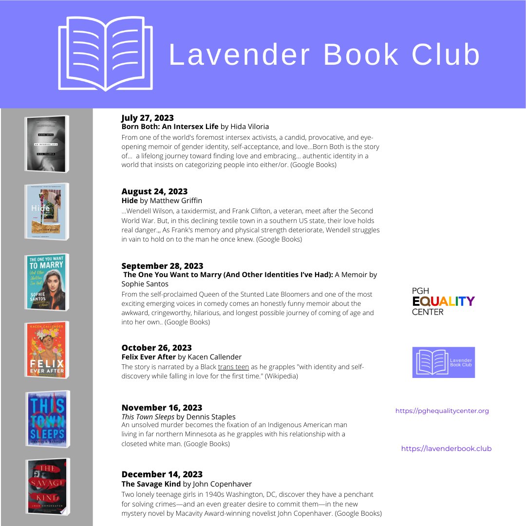 Hi Lavenders! We're so excited to announce our upcoming books, for the second half of 2023! Stay tuned for more information each month! <a href="/PGHEqualityCtr/">Pittsburgh Equality Center</a> 

tumblr.com/lavenderbookcl…