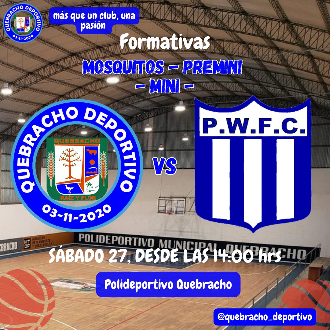 ¡¡Vení a ver jugar a las formativas del club!! Sábado a las 14:00 en el Polideportivo estaremos enfrentando a Wanderers. ¡Una tarde espectacular para disfrutar del buen juego y la emoción de la competencia! ¡No te lo pierdas! ¡Vamos Quebracho! 🏀 

#vamosquebracho#formativas
