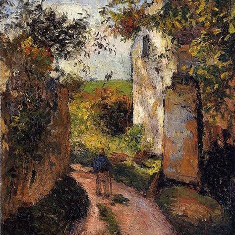 A Peasant in the Lane at Hermitage, Pontoise, 1876 by Camille Pissarro. Impressionism #fineart