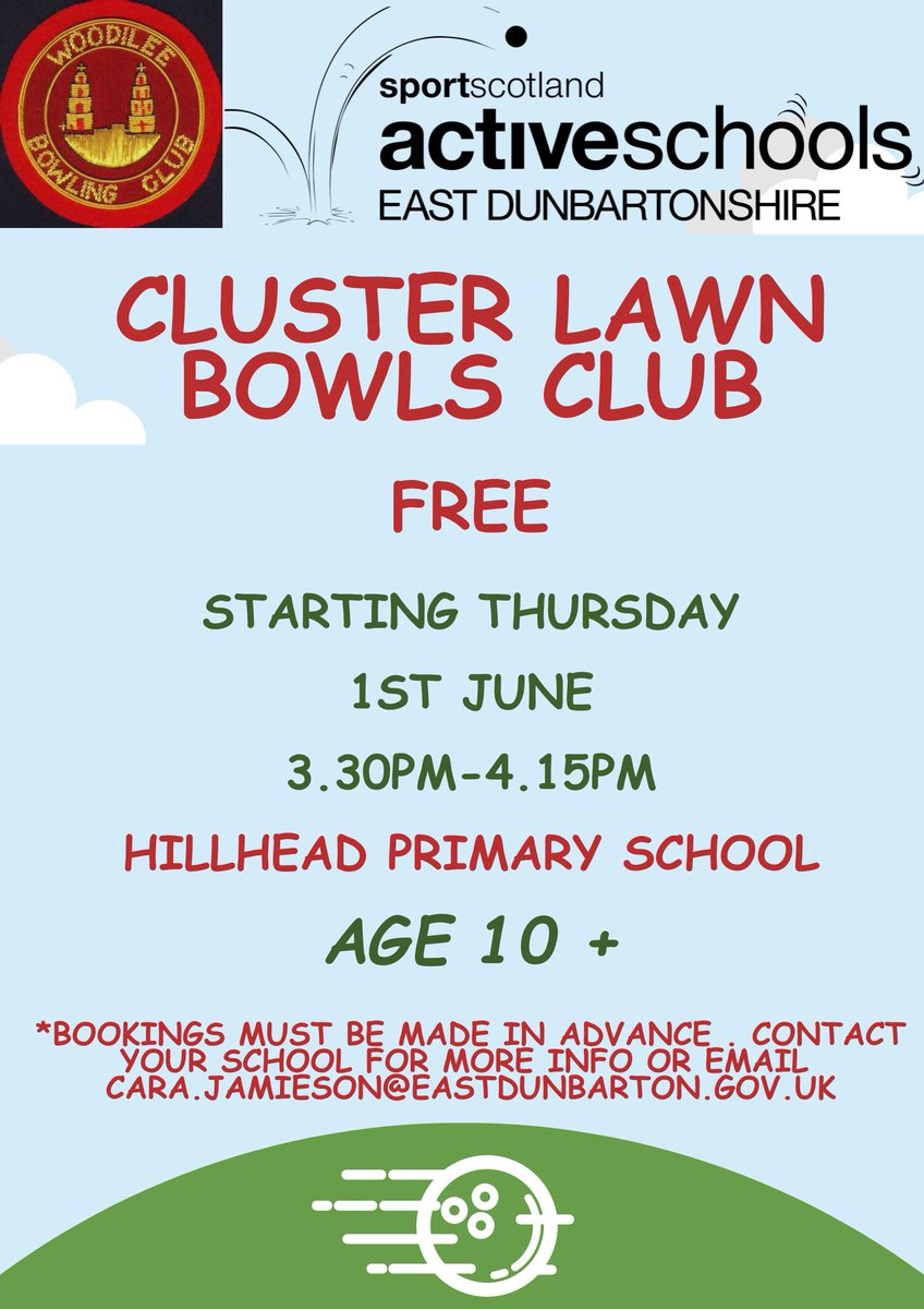 CaraJ_ASC's tweet photo. 🌟FREE bowls sessions are available with @WoodileeC starting next Thursday 1st June.

📧  Email for more info and to book your space 

Cara.jamieson@eastdunbarton.gov.uk 

@EDActiveSchools

@GartconnerP @OxgangPs @HillheadPS @TwecharPS @KHSPE2 @KirkintillochHS @HarestanesPS https://t.co/GPTt74X1cz