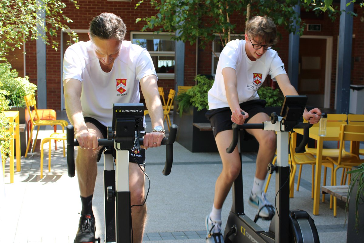 KGS1561's tweet photo. It is wonderful to see @KGS_SixthForm students competing and working hard to raise funds for @KHFTCharity. They've cycled almost 100 miles between them so far. Well done, everyone👏🚴! #Bikeathon @KGSheadmaster @KGS_Outreach @HMC_Org @KGS_Sport @ISC_schools #75challenge https://t.co/SjysTnZX20
