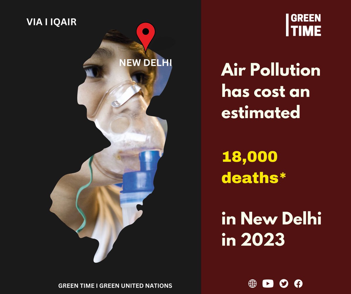 According to IQAir,
Air Pollution has cost an estimated 18,000 deaths* in New Delhi in 2023
26 May, 2023
#airpollution #airpollutionawareness #airpollutionindia #AirPollutionKills #climateemergency #ClimateActionNow #greentimemedia #Delhi #NewDelhi