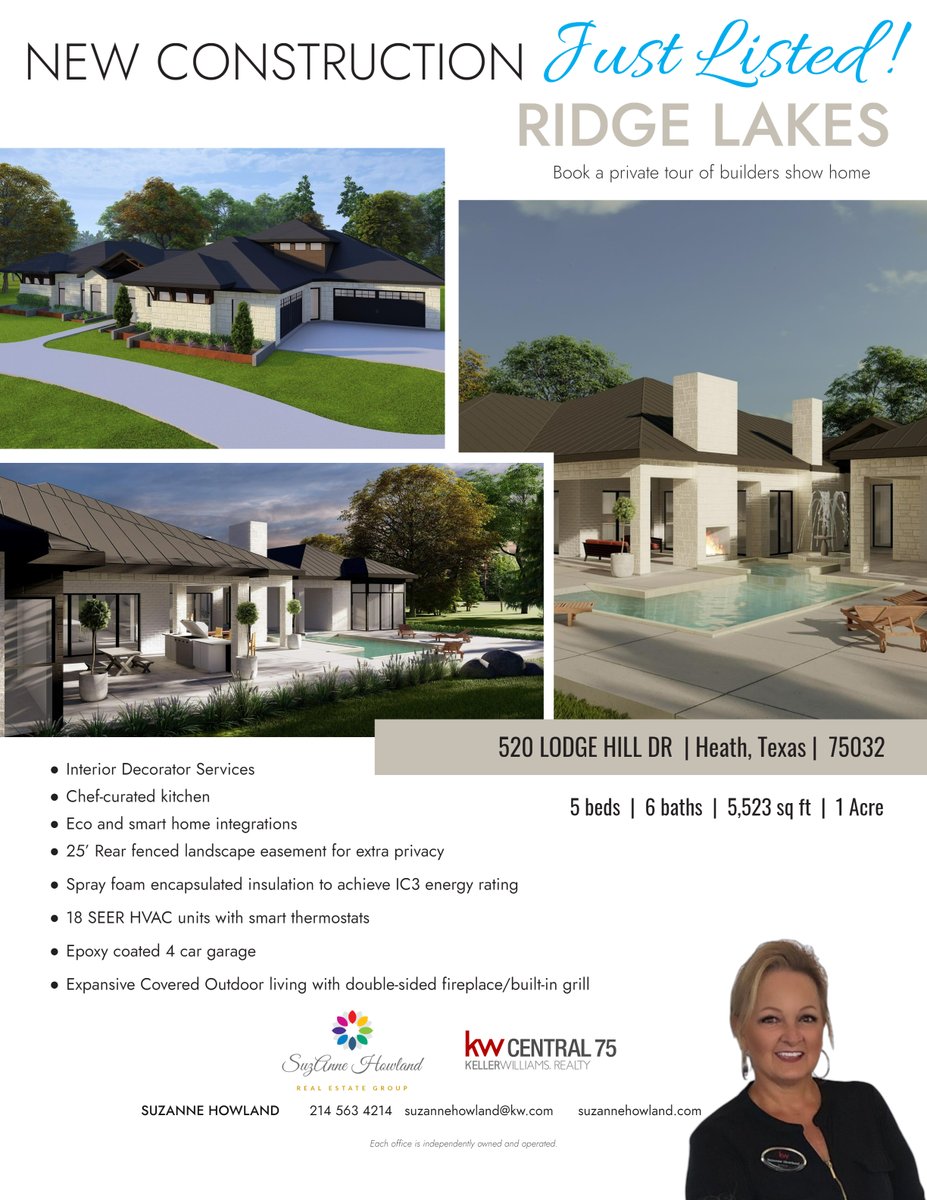 📷NEW CONSTRUCTION📷JUST LISTED SELECT finish out NOW with Interior Designer! Leave the Big City Life behind for peace of mind just across Lake Ray Hubbard. This is Where Luxury Lives in Heath's most prestigious neighborhood-Ridge Lakes. SuzAnne Howland Realtor® KWCENTRAL