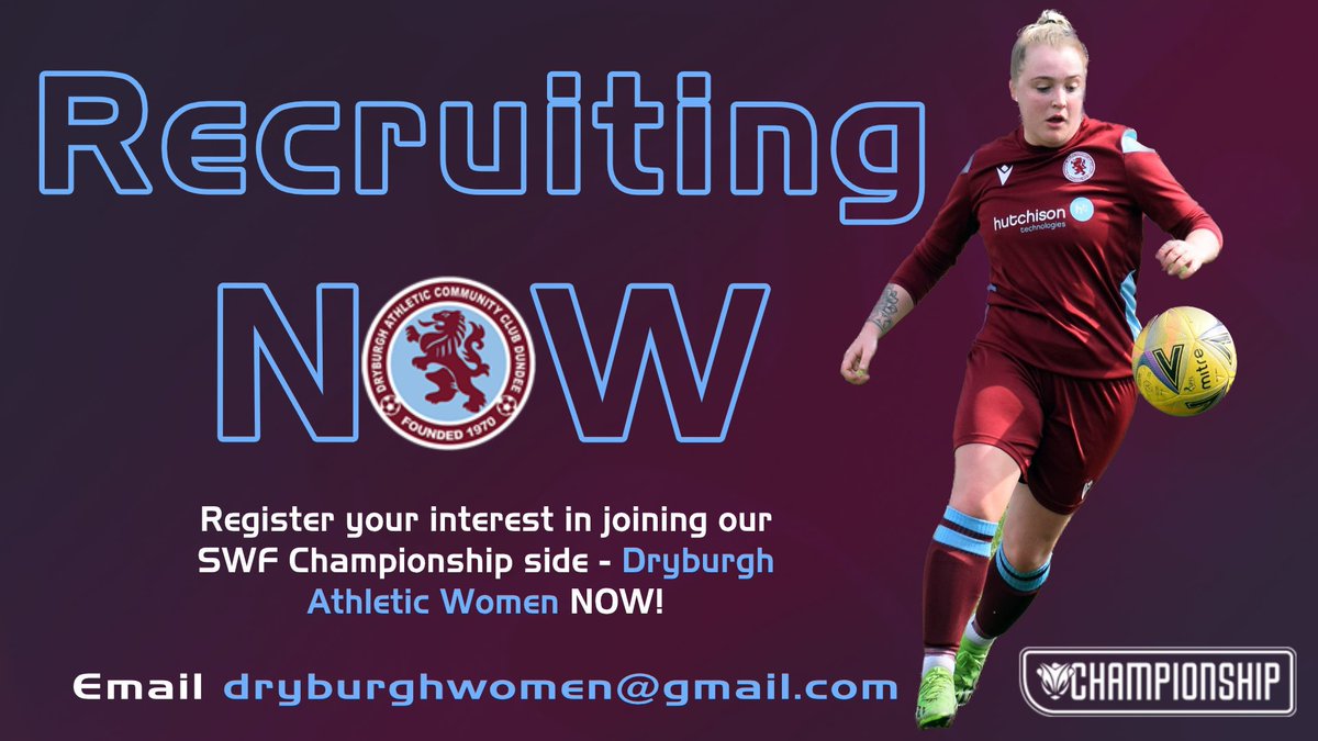 Recruitment #CHAMPIONSHIP Dryburgh Athletic Women Interested/more information 📧 dryburghwomen@gmail.com @Dryburghgirls