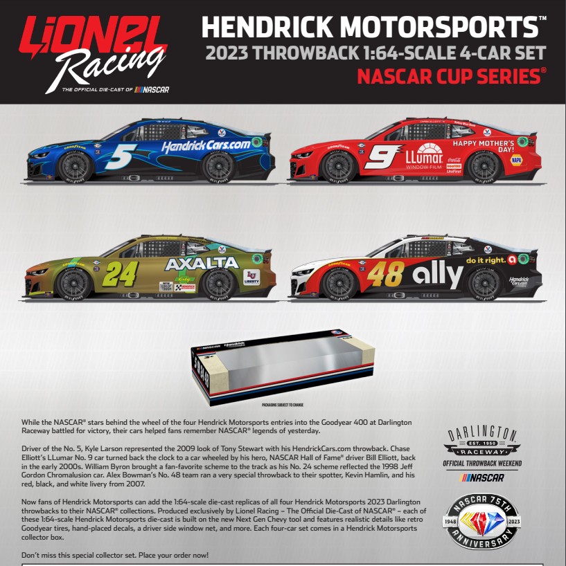 ShopRaceCanada's tweet photo. 🚨 Pre Order Alert 🚨

Hendrick Motorsport 4 Car Throwback 1/64 Set 

$49.99 Cdn + $6.00 Preorder shipping special (+taxes)  

Send Preorders To: (due no later than June 17/23) preorder@shopracecanada.ca https://t.co/UBLIX7SpDn