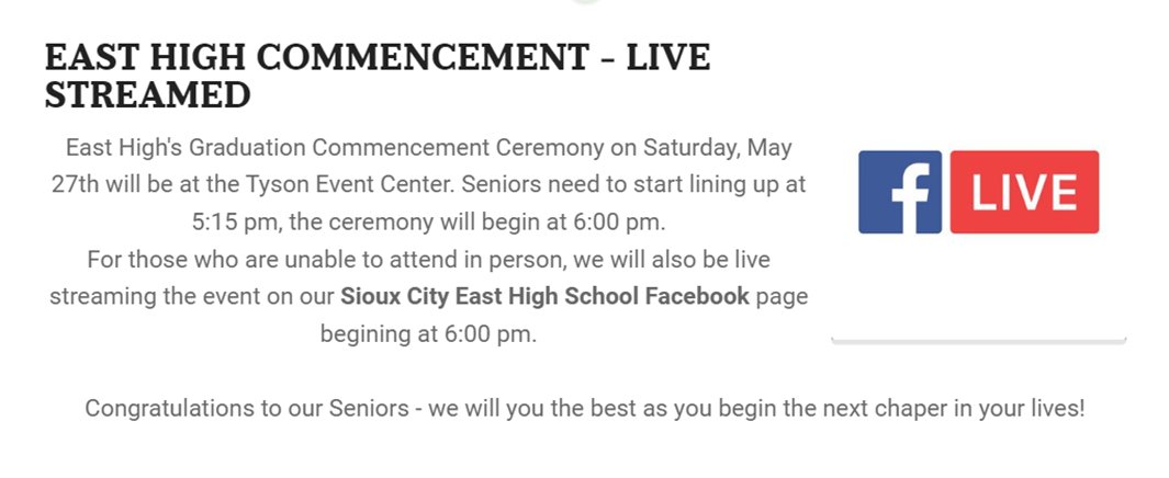 East High Graduation Commencement will be live streamed! @BlackRaidersEHS