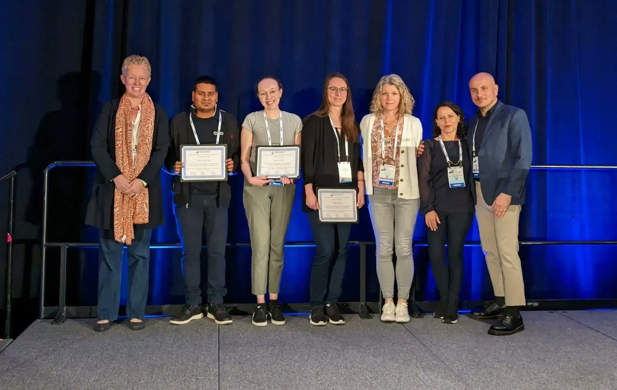 IsevOrg's tweet photo. Congratulations to Outstanding Oral Presentation Award winners Meline Macher @MacherMeline, Rosalie Martel @rosalie_martel and Sandip Patel @Sandip_K_Patel 
#ISEV2023 https://t.co/tTD0k57aTP