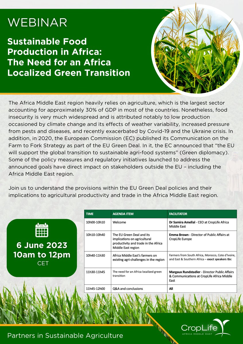 Webinar Invite:
Sustainable Food Production in Africa: THe Need for an Africa Localised Green Transition.

Link to register: us02web.zoom.us/webinar/regist…

#eugreendeal #aginafrica