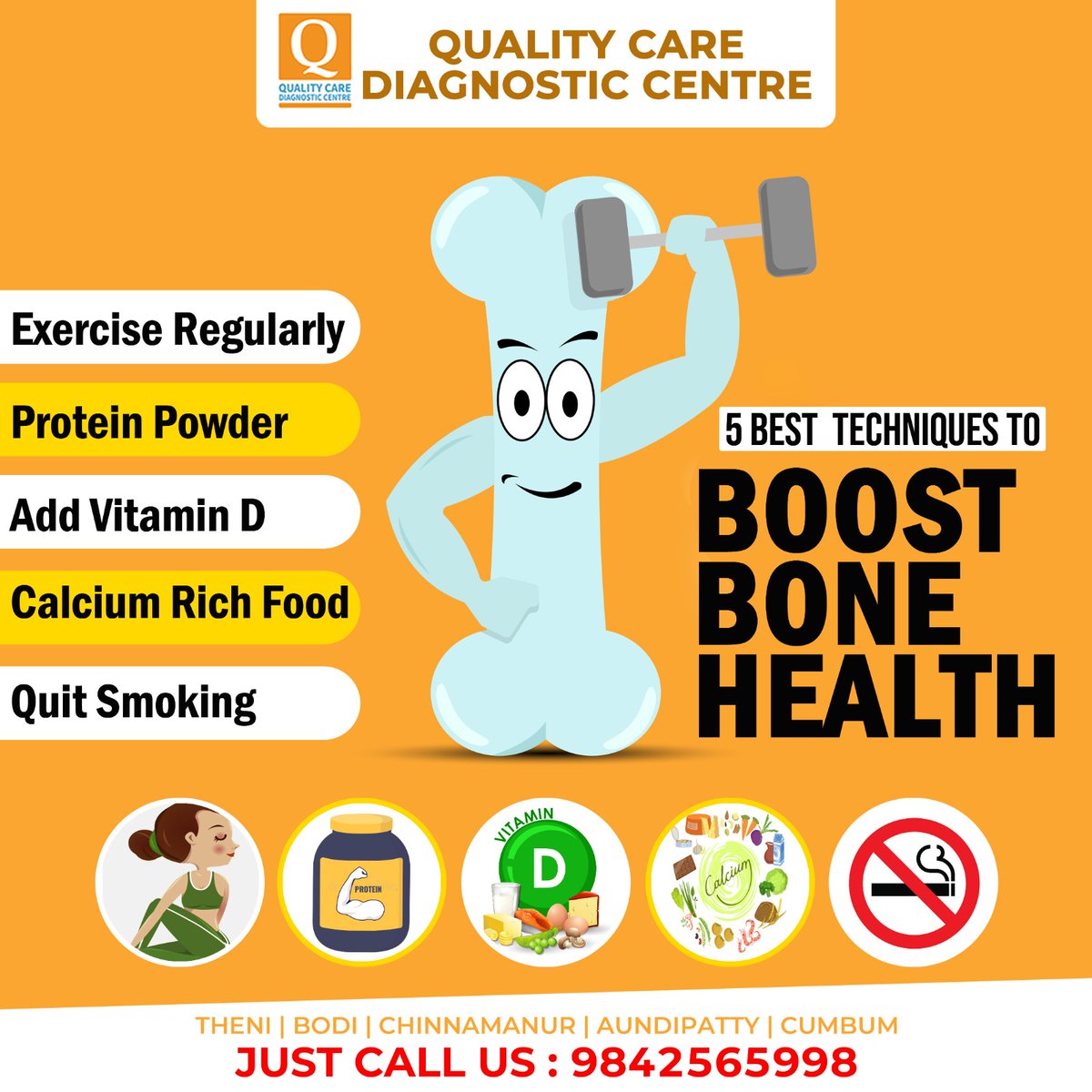 5 Techniques to Boost Bone Health👇

#qualitycarediagnosticcentretheni #thyroidtest #bloodtest #diabetics #risklevelofdiabetics #diabeticstreatment #LiverFunctionTest #bloodtesting #samplecollection #medicallab #homebloodtest #theni #specializedlab #diagnosticcentre