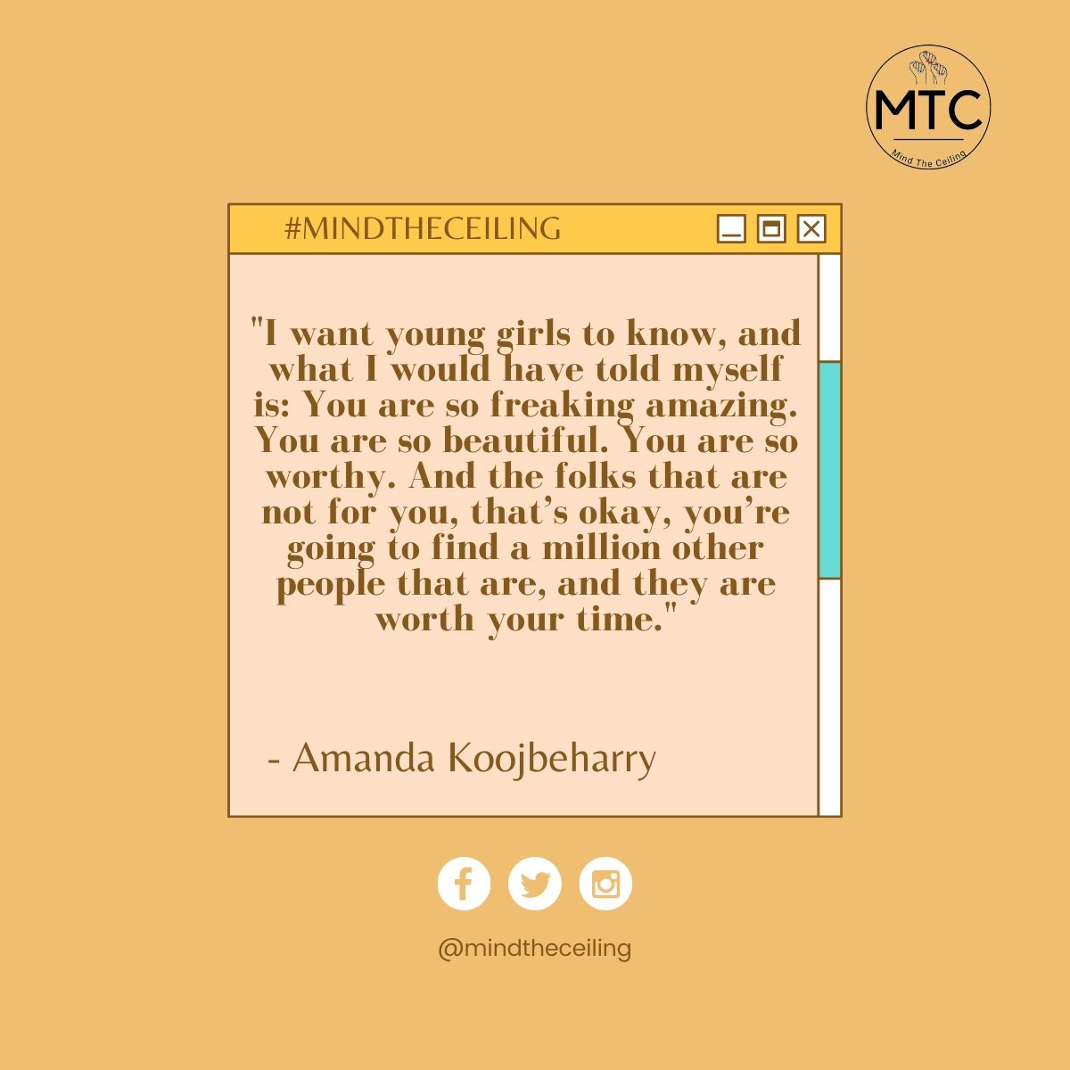 Self-reminder:
✅YOU ARE AMAZING
✅YOU ARE BEAUTIFUL
✅ YOU ARE WORTHY

#MindTheCeiling #MTC #WomenWhoWork #LeadershipPodcast #Inspo #WomxnsLeadership #WorkLifeBalance ⁠