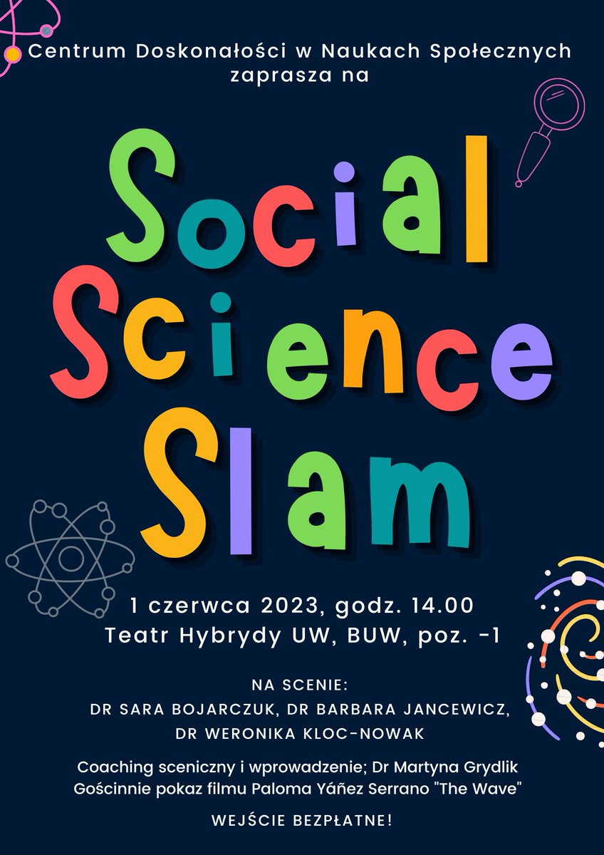 📢 #CESS zaprasza na #ScienceSlam z nauk społecznych!🧪🔬
Kiedy: 1 czerwca, godz. 14.00
Gdzie: Teatr Hybrydy (BUW, ul. Dobra 56/66, poz. -1)
Wstęp wolny!
Więcej informacji >>> bit.ly/3MEKual