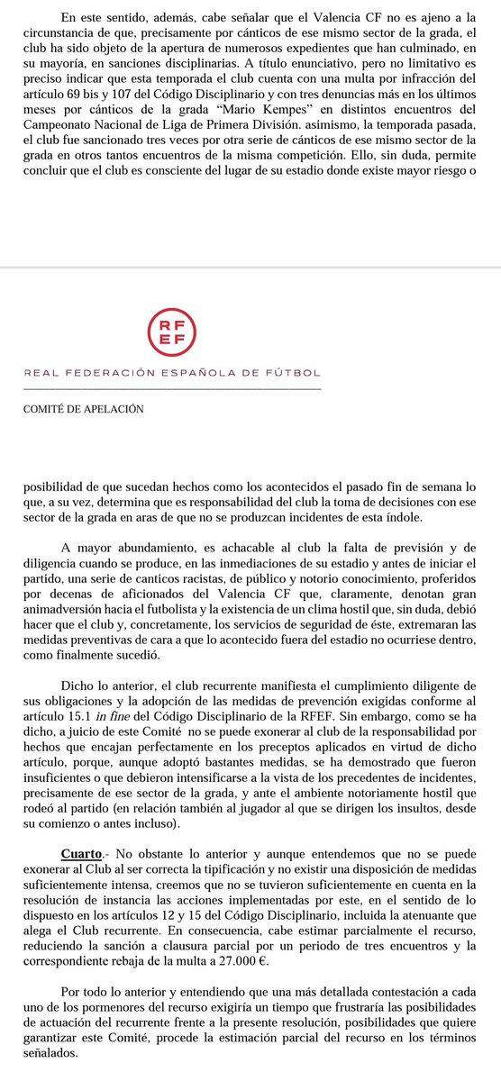 VCF_Blog's tweet photo. El Comité de Apelación estima parcialmente el recurso y rebaja la sanción:
• 3 partidos de cierre parcial grada animación
• Multa pecuniaria de 27.000€
No entrando, en esta resolución, en la solicitud de mediadas cautelares (inadmitidas ayer)
🔗 https://t.co/qEpLa6Vyar https://t.co/Qien1NtzPa