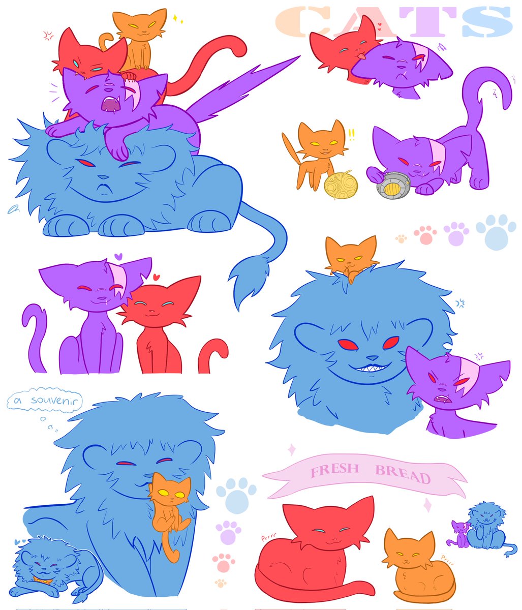 norremire's tweet image. Did some silly cat doodles~ I will look for any excuse to throw my faves together 🧡❤️💜💙
#Trepan #Pharma #Tarn #Overlord