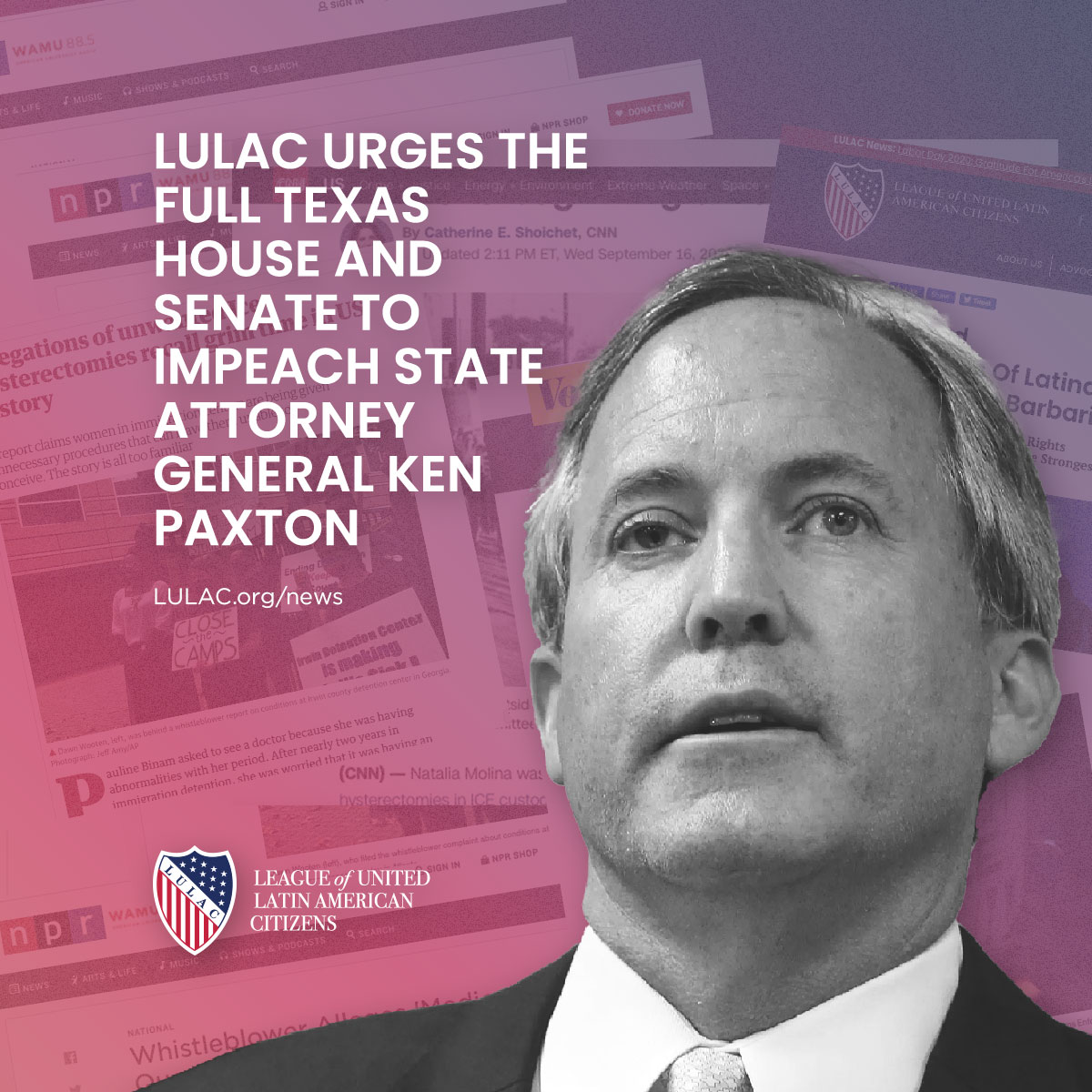 LULAC's tweet photo. Nation's Oldest and Largest Latino Civil Rights Organization Says Evidence of Public Corruption and Other Criminal Activity is Indisputable.

Please read the press release at https://t.co/JkBEar7ei5

#LULAC #KENPaxton #Imeach #Texas #TexasSenate https://t.co/1WYQmNx54J