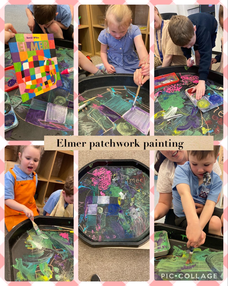 Ireland class read the Elmer story this week and learnt how it is OK to be yourself. They worked together to paint Elmer's colourful patchwork body. #Elmer #different #EYFS #Creative <a href="/AbbotsLeaSchool/">Abbot's Lea School</a>
