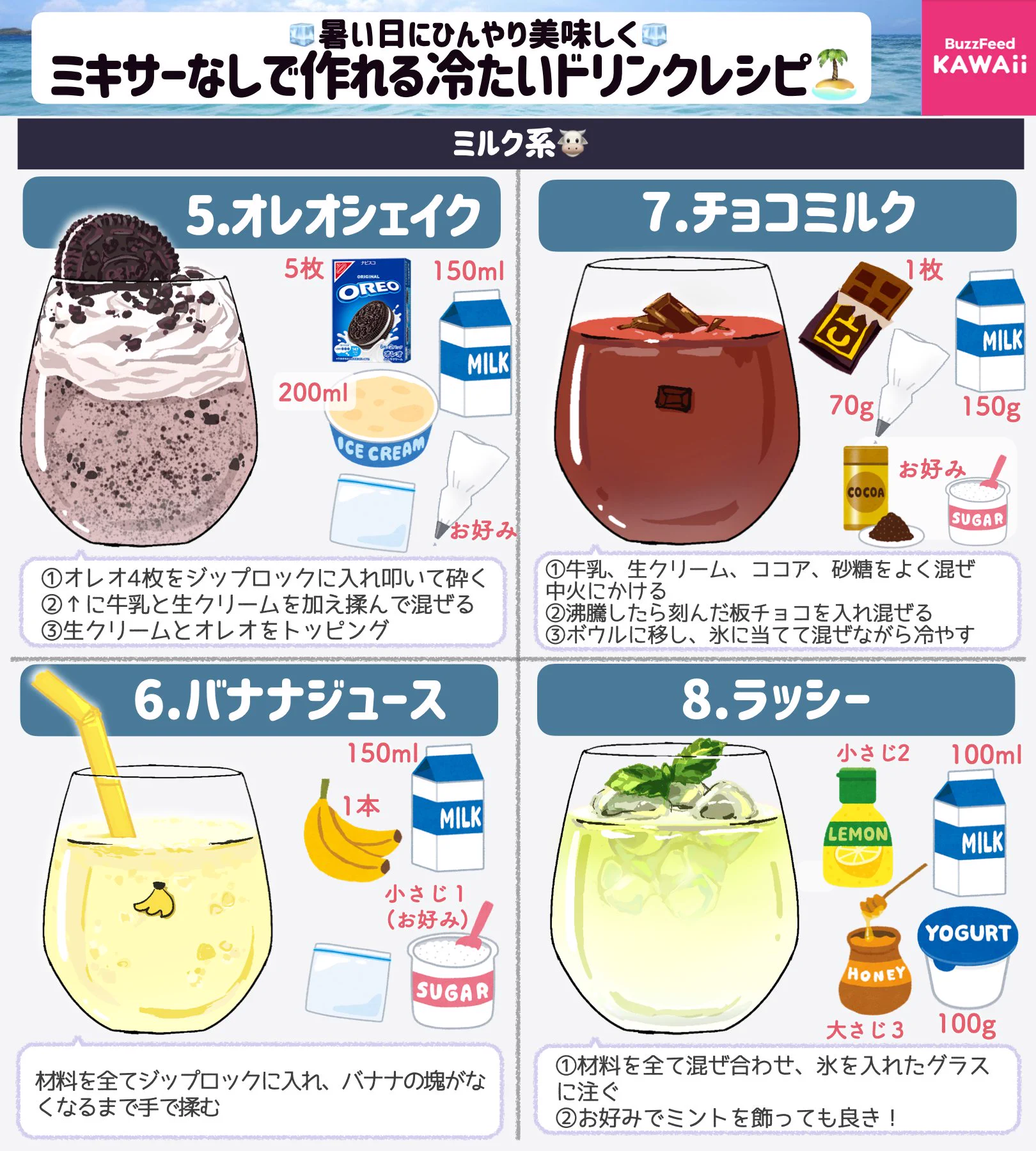 ミキサーなしで簡単おいしい！暑い日に飲みたい、冷たいドリンクレシピ！