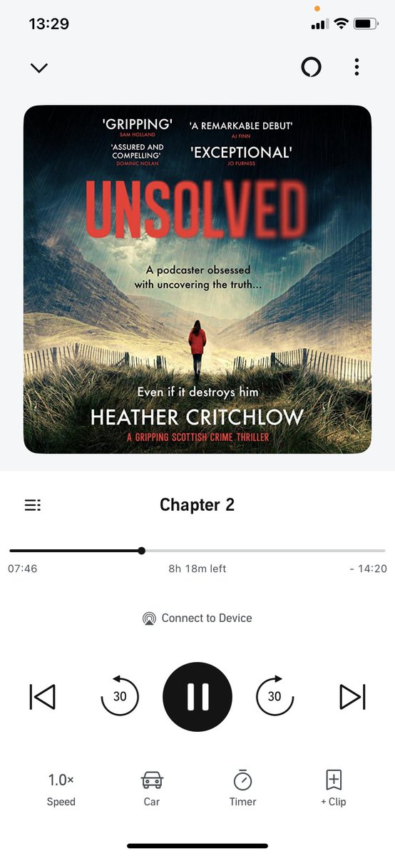 #unsolved <a href="/h_critchlow/">Heather Critchlow</a> - listening to audio book. Love the narrator!