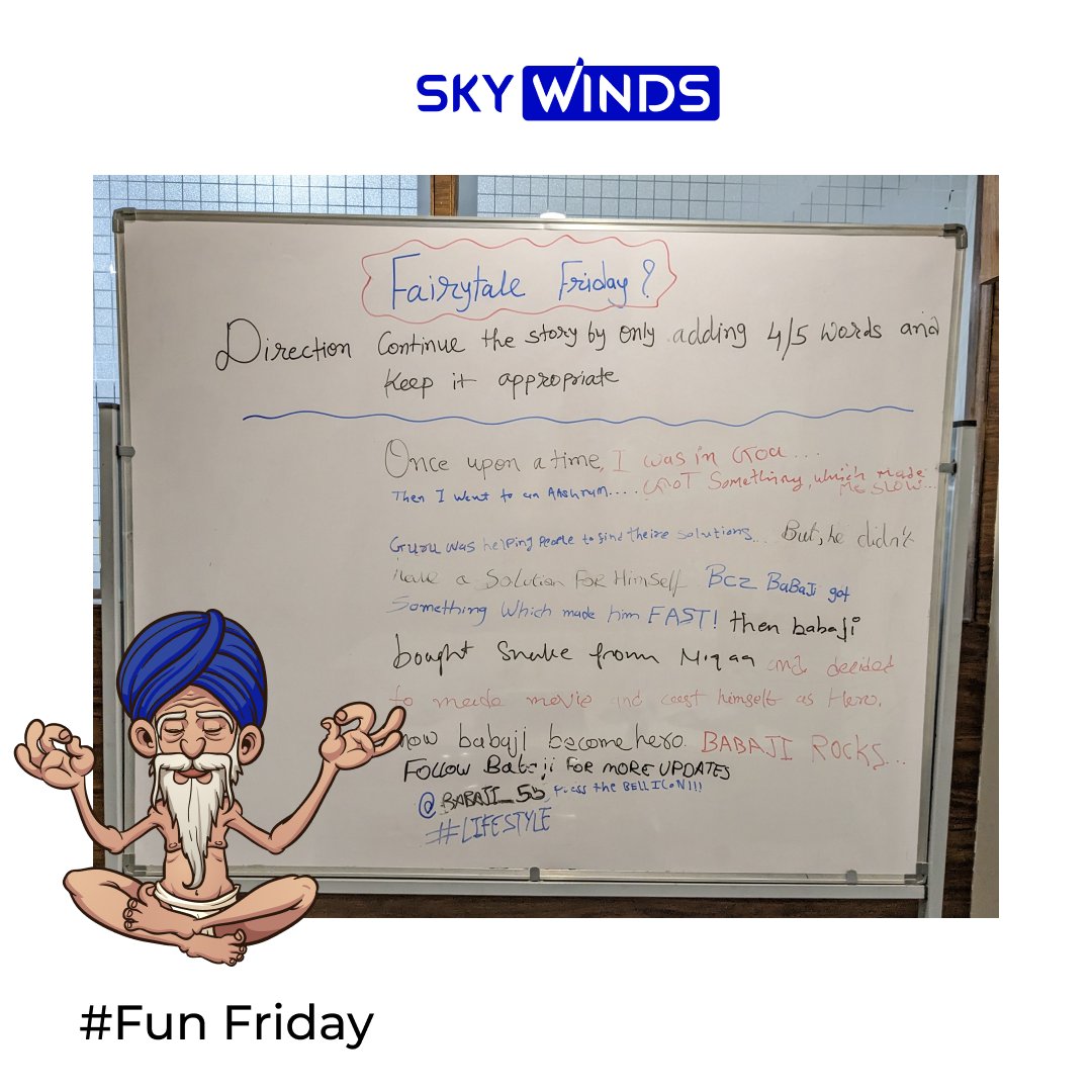 Today we asked our team to continue the story. 
 
#skywindsolutions #sspl #india #usa #TeamStorytellers #funfriday
#officetime #funactivity #officelife #babaji #goa #CollaborativeCreativity #fridayvibes #fridaymood #funnyfriday #team #people #creative #comment #film #like