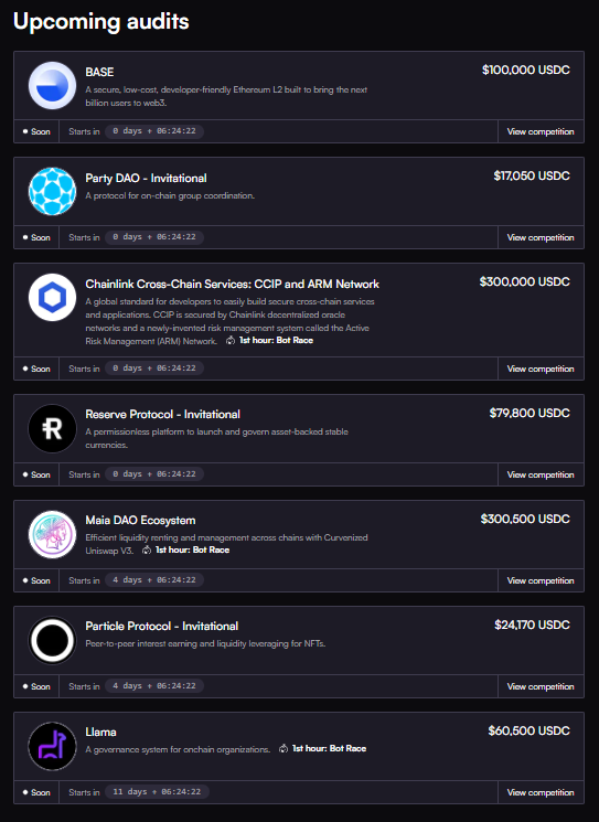 ContractCops's tweet photo. Looking at the @code4rena upcoming contests, it is getting really interesting.🔥🔥 https://t.co/q10tpTfsaI