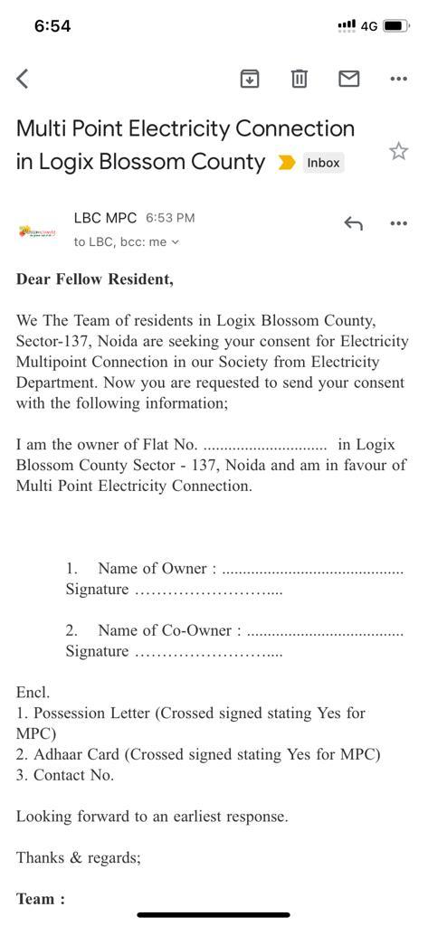 <a href="/pvvnlgbnagar/">PVVNL Gautam Budh Nagar</a> this email has been circulated by few of the residents who are manipulating consent of the residents in the society for multi point. We request none of these consent taken over emails are considered as it's illegal and is not initiated by PVVNL