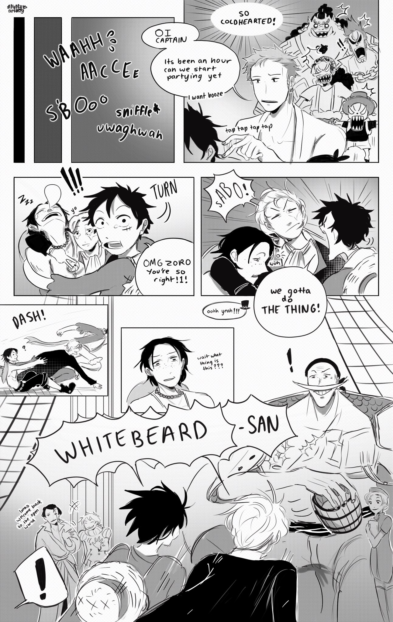 fluffyartbl0g on X: ONEPIECE Heres how the white beard alliance happens  for my speedruntime travel au, this is also like a part 2 to the sabo and  ace reunion comic i did! (