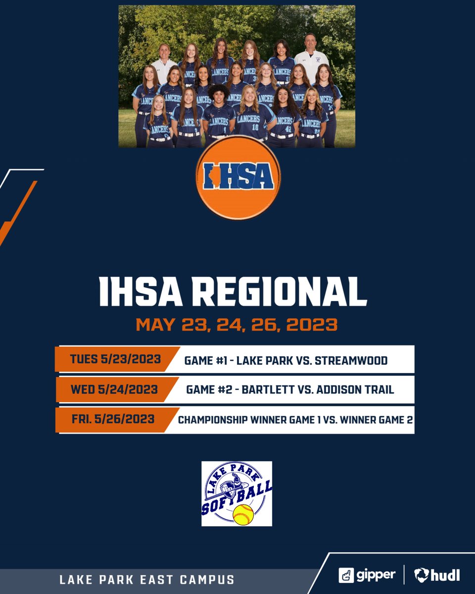 🥎🏆CHAMPIONSHIP FRIDAY🏆🥎 @LPLancersSB  hosts IHSA REGIONAL FINAL today looking to bring home Regional title #⃣1⃣5⃣ #WeAreLakePark 
📍 Lake Park East Campus
🚘 Park Jubilee Church 900 Foster Ave Medinah  60157
🕟 4:30pm
🆚 Addison Trail
🎟️ No admission - free IHSA playoff event