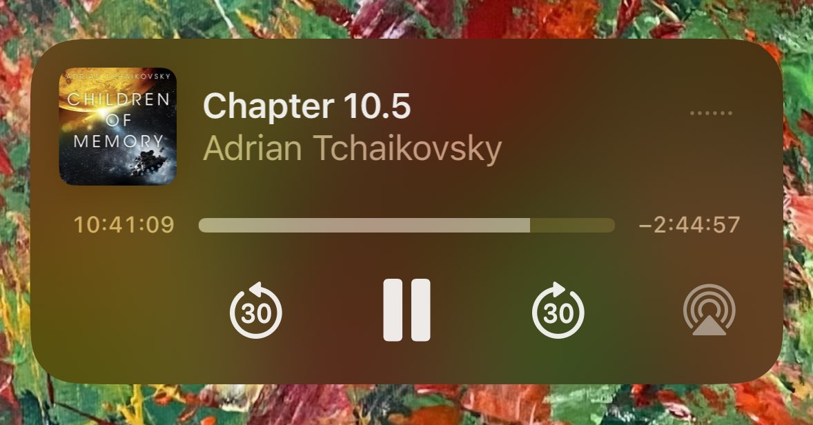 Just finished Children of Memory by <a href="/aptshadow/">Adrian Tchaikovsky</a> . Such incredibly relevant philosophical questions, discussions, characters and worlds to what we are already starting to face with current ai advancements. Loved every second of it. One of my all time favourite narratives!