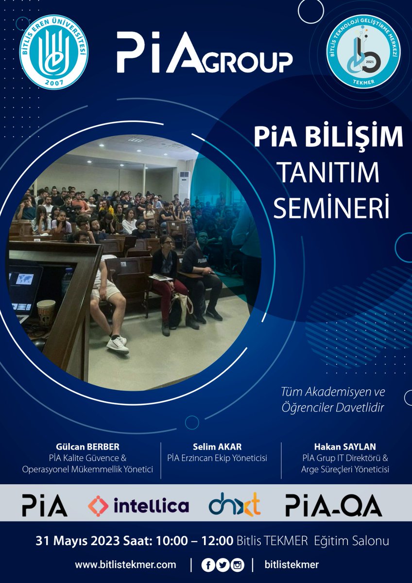 Bitlis Tekmer'de PIA Tanıtım Semineri! 🌟
Bitlis Tekmer'de PIA Tanıtım Semineri düzenleniyor. Yazılım dünyasının öncü firması PIA'nın bilgi dolu etkinliğine davetlisiniz!
 #tekmerbitlis #bitliserenüniversitesi #bitlis #tatvan #ahlat #tekmer #teknokent #teknopark #betav #kosgeb