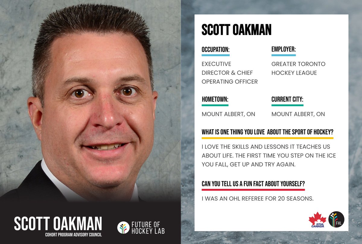 We're excited to share a most valuable set of hockey cards... our Community Cohort Advisory Council 👏

Meet ⭐Scott Oakman⭐

Executive Director &amp; COO of the Greater Toronto Hockey League, Scott loves the life lessons that come from time on the ice🏒