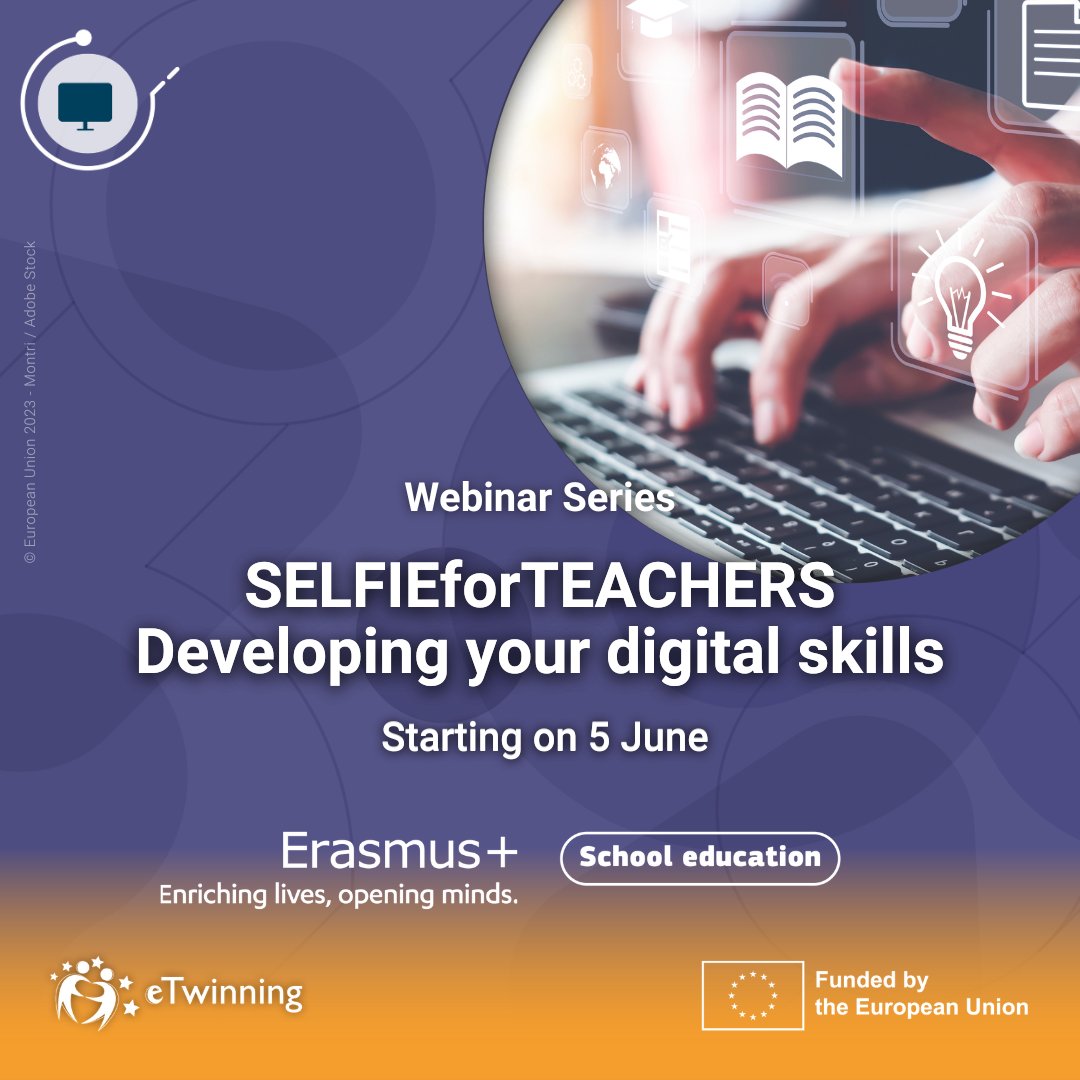 ❓ How to integrate digital technologies into your teaching practice?

👀 Look no further than the #eTwinning webinar series on #SELFIEforTEACHERS_EU!

Two live events and a special activity to develop digital skills in your #eTwinning projects
🔗bit.ly/43uG8cm