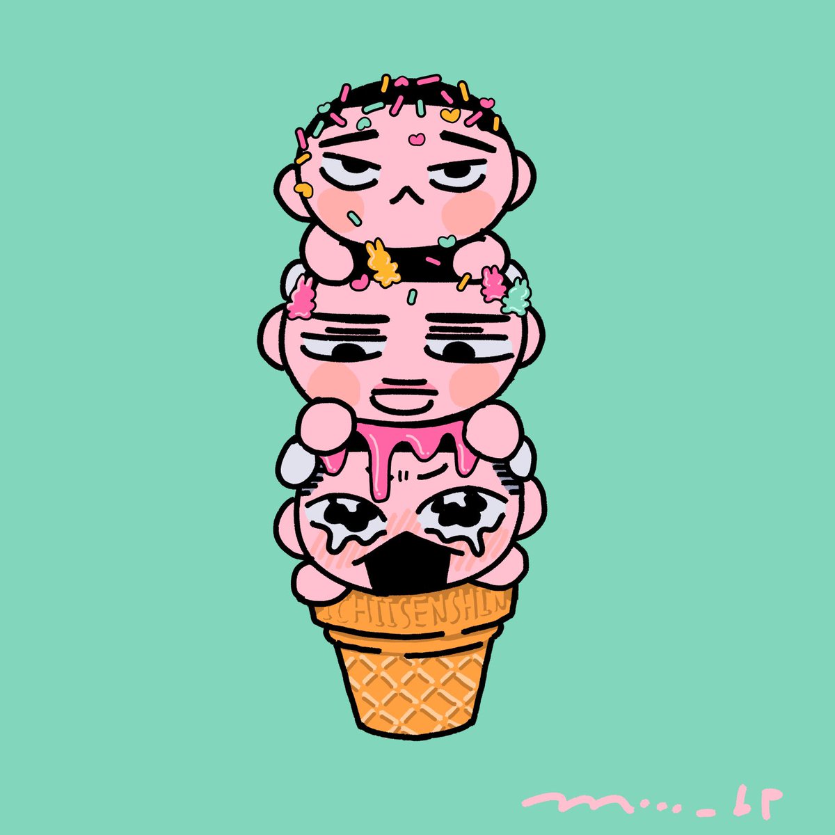 food ice cream cone black eyes ice cream male focus multiple boys open mouth  illustration images