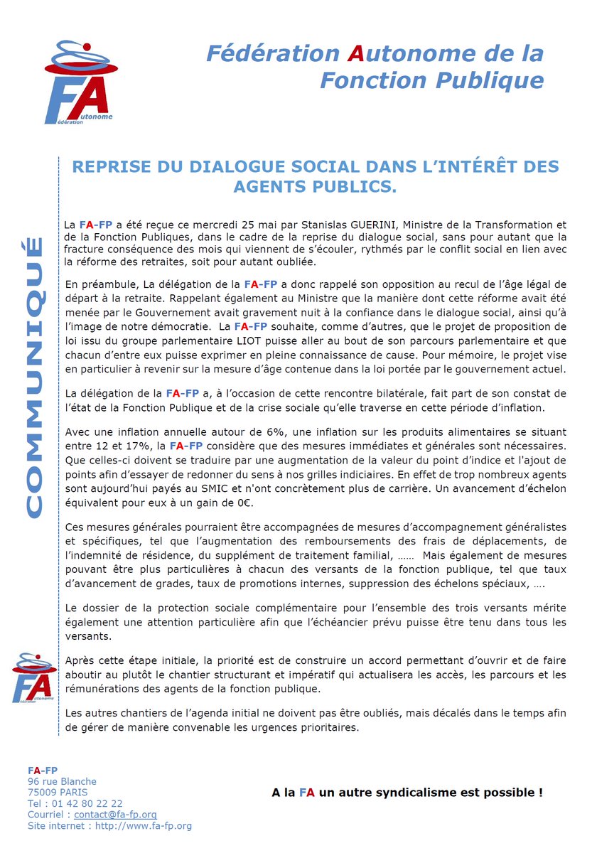 FederationAuto's tweet image. L'urgence salariale au menu de la rencontre de la @FederationAuto  avec @StanGuerini #FonctionPublique