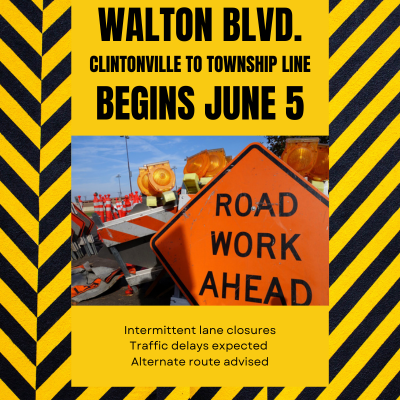 Walton Blvd. reconstruction between Clintonville Rd. and Waterford/Pontiac line East of Silver Lake Rd. will begin June 5, 2023.  
Silver Lake Rd. will close at Walton Blvd. starting approximately July 6  through late July (approximately 21 days) for intersection construction.